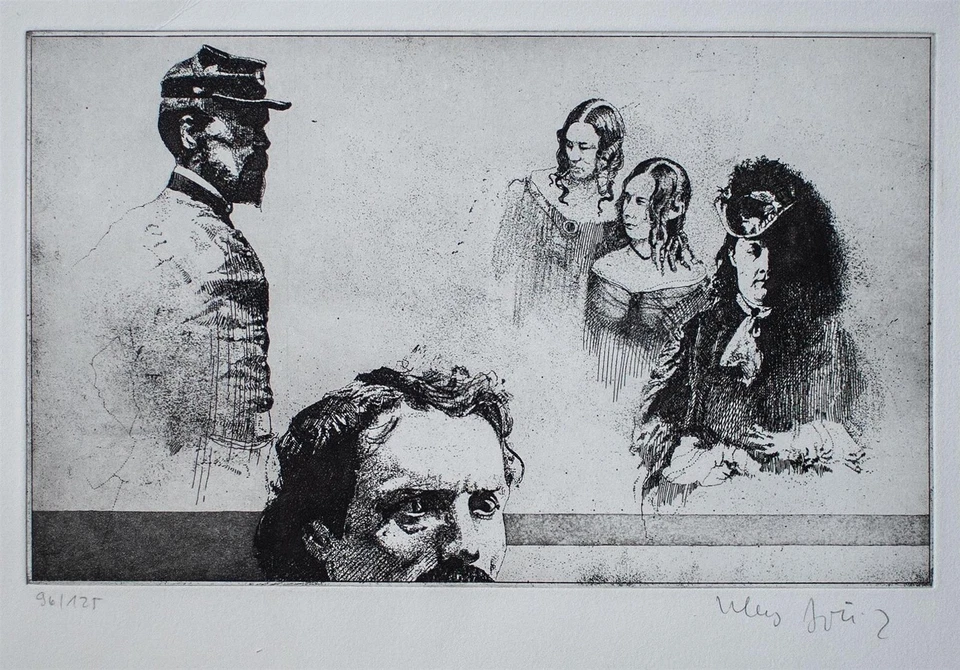 Klaus Böttger Frauenporträt Männerporträt signiert Radierung 96/125 1980er? - Bild 3 von 3