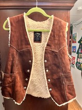 Western Style Mens Brown Leather Faux Fur Lin...