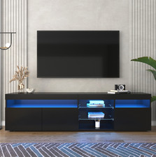 TV-Schrank mit 3 Schubladen Glas Regal Fernsehtisch mit LED Beleuchtung Schwarz