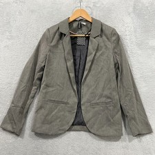 H M Blazer Womens 2 Open Front Gray Jacket Preppy Office Career Academia