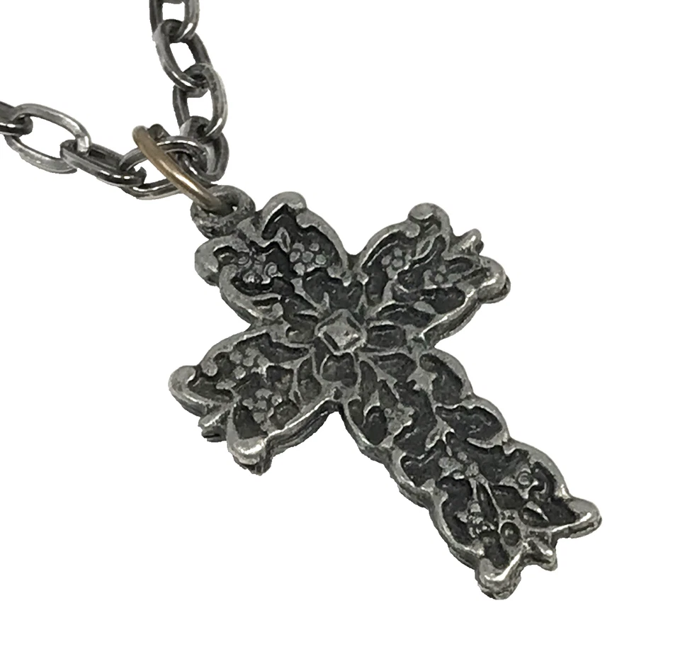 Collar BEBE Tono Plata Imitación Turquesa Cruz Colgante Doble Cara Grabado Boho Foto 4 de 4