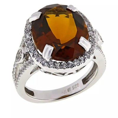 Colleen Lopez Sterlingsilber Whisky Quarz & weißer Topas Ring Größe 5