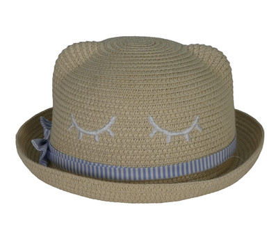 H&M Mädchen Strandhut Sommer Sonne Urlaub Stroh Wimpern Stickerei Gr. 3 /4 Jahre