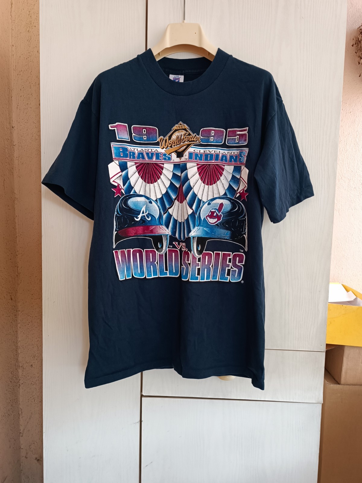 Tee MLB World Series 1995 Logo 7 USA Retro Vintage Baseball Braves Vs. Indians L
