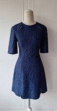 TOPSHOP Dark Blue Skater Dress Floral Lace Detail Fit & Flare Size 10