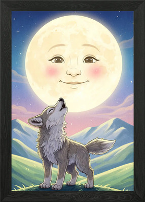 Wolf heulender Mond Gerahmtes Wandbild Poster Leinwanddruck Bild