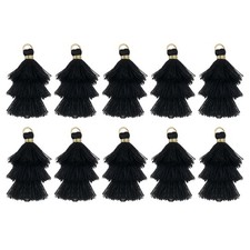 10PCS Tiny Tri-Layered Tassels Bohemian Keychains Black 