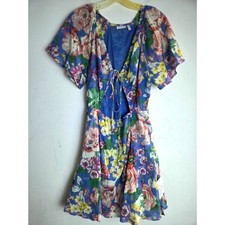 ASOS Design Blue Multicolor Floral Cotton Blend Front Cut Out Godet Dress size 8