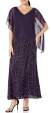 J Kara Women's Pop Over Dress With Beaded Bottom Purple/Plum/Shaded Size 8