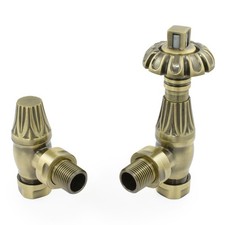 Traditional Thermostatic TRV Antique Design Angled Radiator Rad Valves Pair