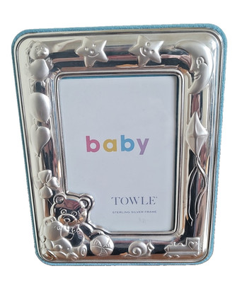 Vtg Towle Sterling Silver 7.5'' x 6'' Picture Frame Vintage Teddy Bear Train 50s