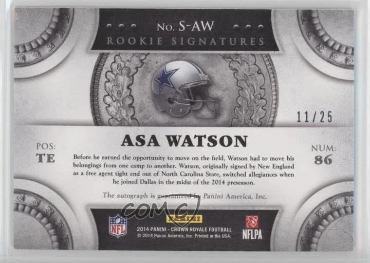 2014 Panini Crown Royale Rookie Signatures Retail Red /25 Asa Watson Auto RC - Image 2 of 2