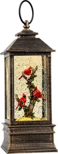 Christmas Snow Globe Lantern Water Glittering 10'' Cardinal with Music & Timer,
