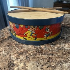 Vintage "Ohio Art" Tin Lithograph Large Toy Drum Circus Theme