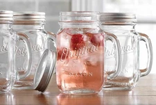 Mason Jar 16 Oz. Glass Mugs with Handle and Lid 4 Count (Pack of 1), Set 6