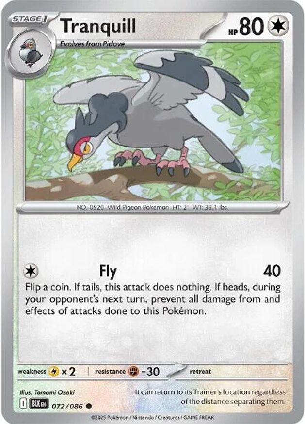 Pokemon Tranquill (72/324) Black Bolt NM REVERSE HOLO