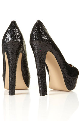 Chaussures De Cour à Plateforme TOPHOP SWAGGER - Taille UK 4 (37), Talon Bloc 13cm, Cuir Noir à Paillettes, Neuves