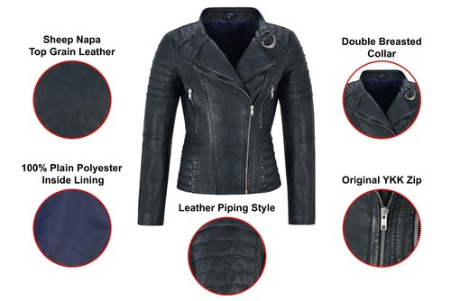 Damas Chaqueta de Cuero Clásica Motociclista Moda Estilo 100% CUERO REAL Chaqueta 9393 - Imagen 21 de 36