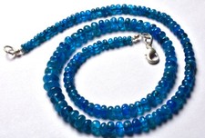 COLLANA RONDELLE PERLE GRANDI LISCE APATITE BLU NEON NATURALE DA 4 A 8 MM 17"