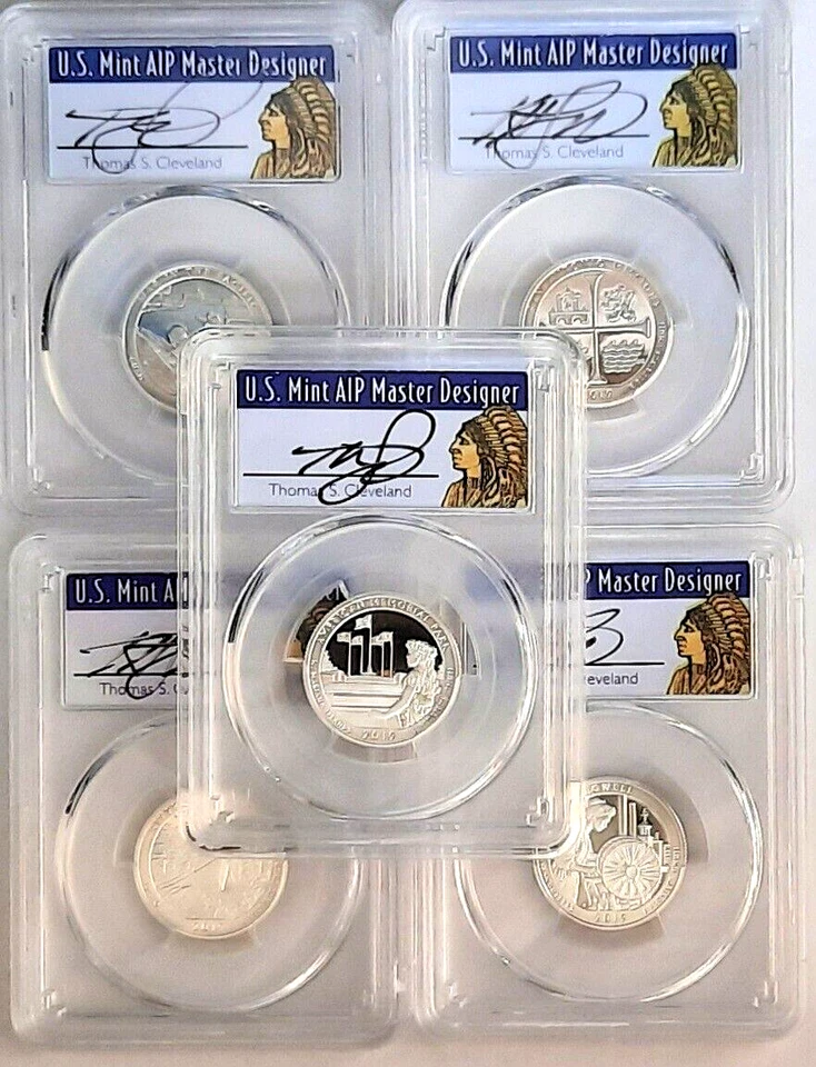 Juego de cuartos de plata 2019-S ATB NP (5 monedas) graduación profesional PR70 DCAM-FS-Cleveland Native