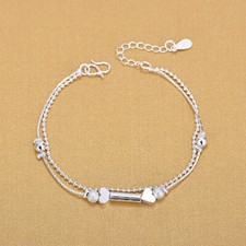 Women's 925 Sterling Silver Love Heart Bead Link Chain Foot Ankle Bracelet AB37
