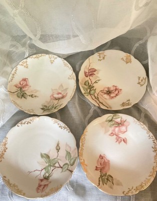 4 Antique 1800 s T&V  LIMOGES France Pink ROSES plates 1892-1907 Signed