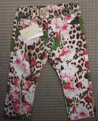 ROBERTO CAVALLI Kids Girls Pants Cherry Leopard 18M - AUTHENTIC / NEW WITH TAGS