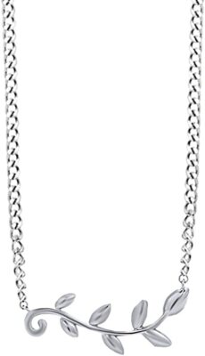 Olive Leaf Vine Petite Dainty White Gold Plated Pendant Necklace with Chain