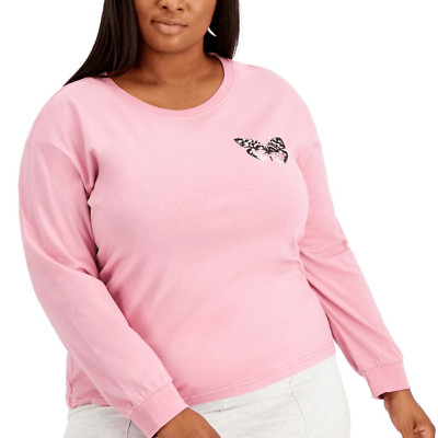 New Rebellious One Womans Sz 2X Plus T Shirt Butterfly Pink Long Sleeve Top NWT