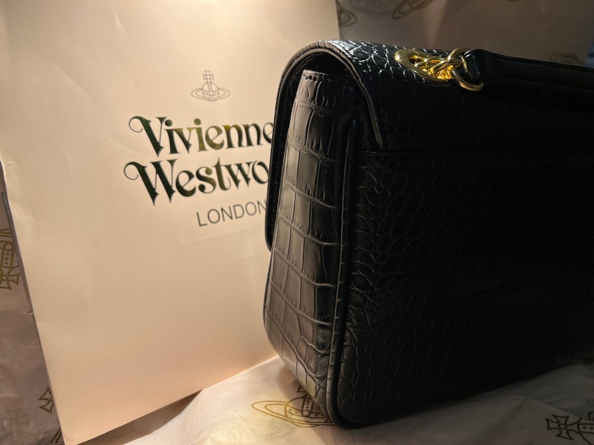 Vivienne Westwood Anglomania Black Snakeskin Bag With Gold Chain