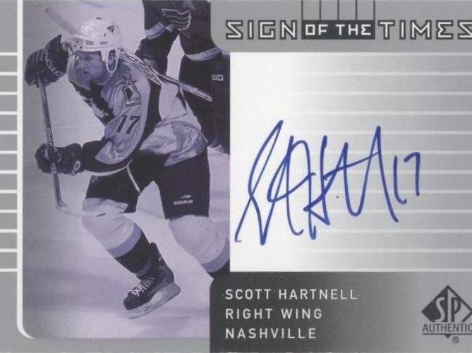 2001-02 SP Authentic - Sign of the Times Scott Hartnell #SH (AU) for ...
