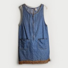 ERIKA & CO. Womens 100% Cotton Western Fringe Denim 1/2 Zip Dress W/Pockets|Sz:M
