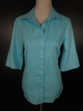 Beautiful Women's Small Size 8 Coldwater Creek No Iron Blue SS Button Blouse