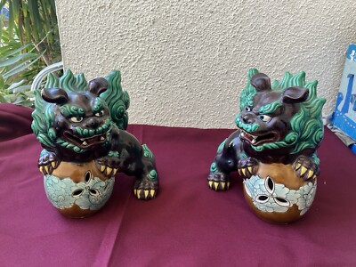 Vintage Japanese Kutani Foo Dog Shishi Lion Porcelain Figurine Signed Stamped
