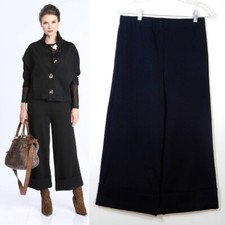IC COLLECTION By Connie K Cropped Wide Leg Cuffed PANTS M Black Heavy Ponte NEW