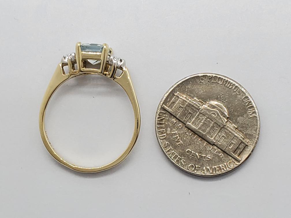 14K Solid Yellow Gold Rectangular Cut Aquamarine … - image 7