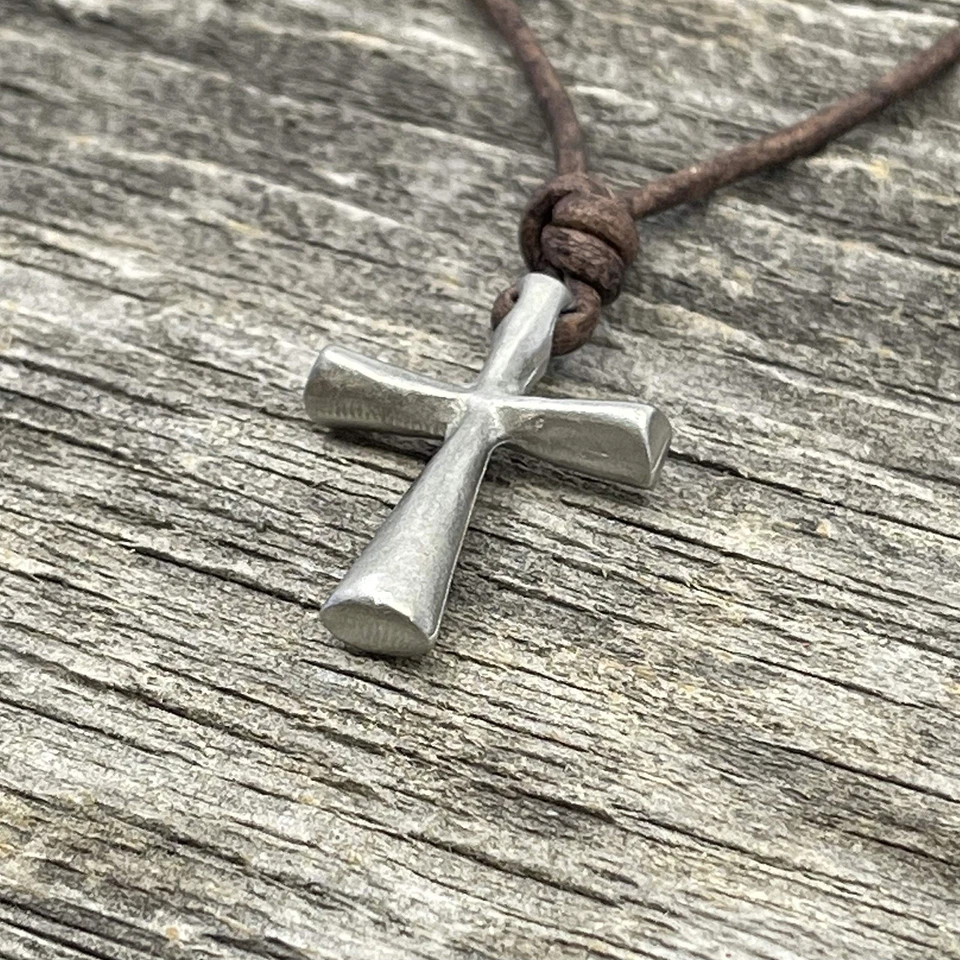 Christian Cross Leather Cord Silver Necklace Jewelry Made By Zulasurfing Studios - Image 2 of 4