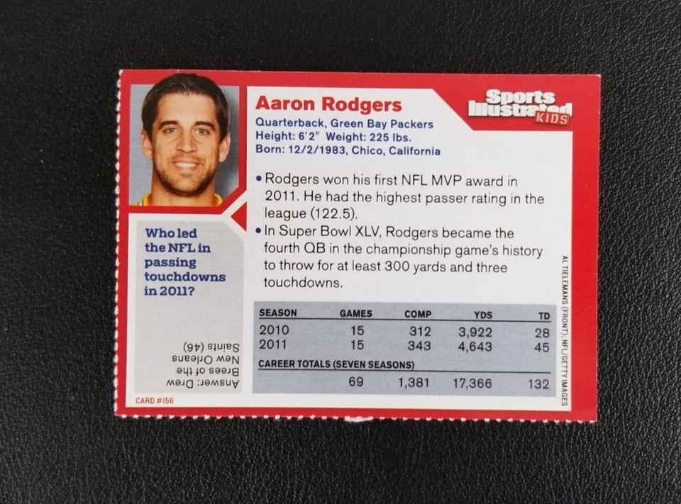 2012 Sports Illustrated for Kids #156 Aaron Rodgers Green Bay Packers - Image 2 of 2