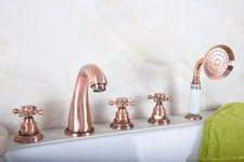 Antique Red Copper Deck Mount Bathroom Shower Faucet Set Hand Shower Tap 2tf181