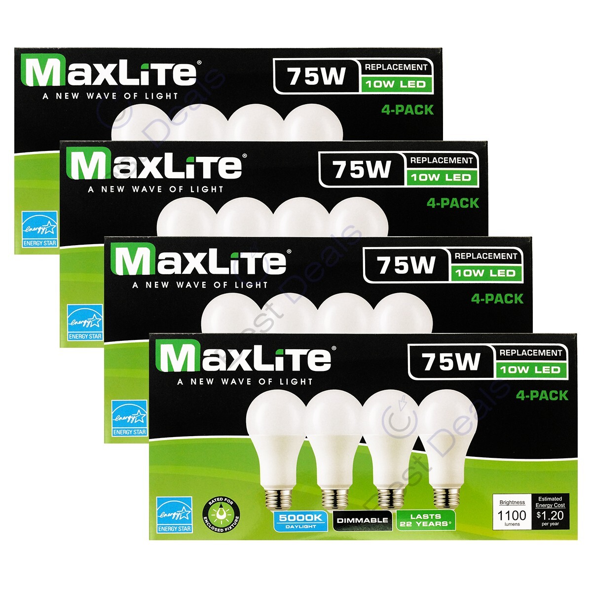 Maxlite Dimmable LED 10W Daylight Light Bulb A19 75W replacement 5000k