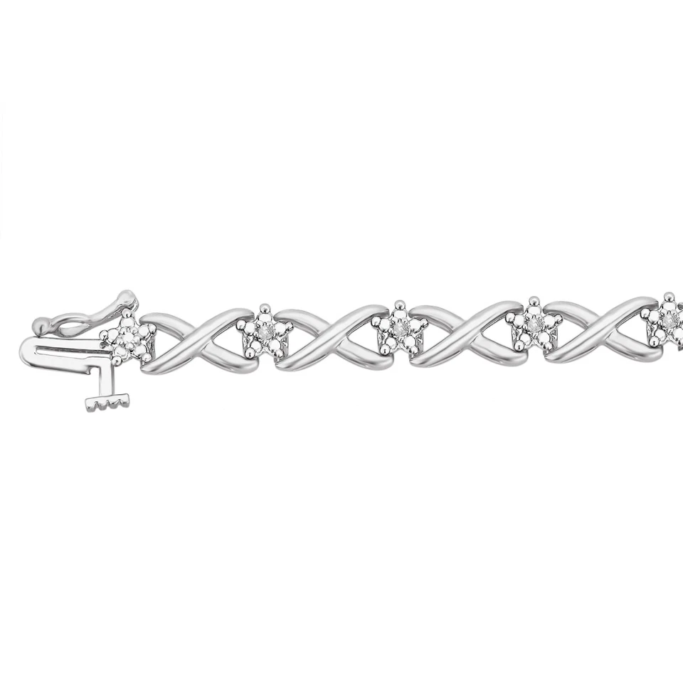 Brazalete de tenis de diamantes enchapado en rodio de 1/10 quilates regalo elegante para mujer 7,25" pulgadas Foto 2 de 4