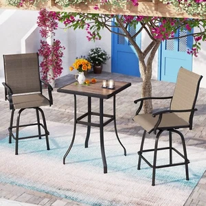 Set of 3 Bistro Bar Stools Set Swivel Bar Height Chair Table Patio Furniture Set