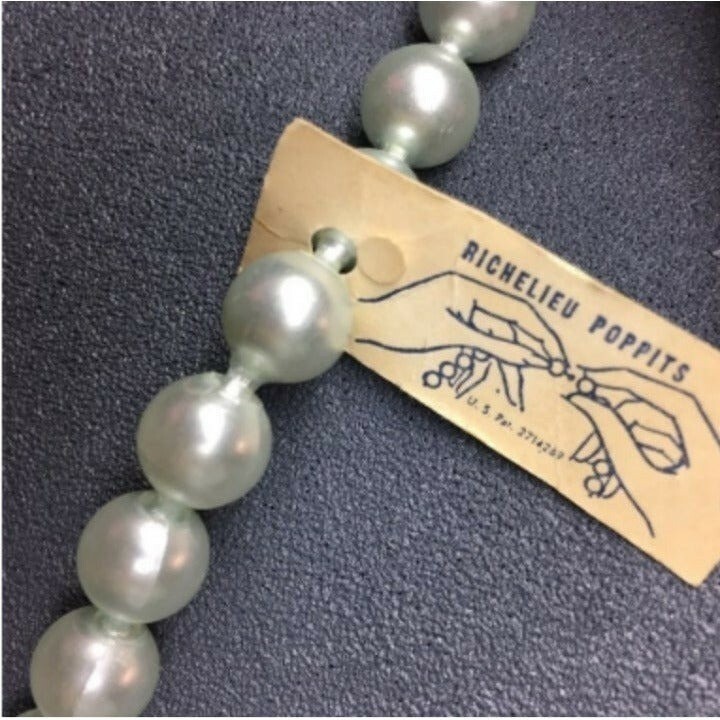 NWT VTG Pop Bead Necklace Rare Pale Blue Pearl Long