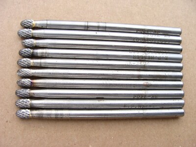 lot of 10 1/4 in shaft shank carbide tipped burr deburr E P Heller round egg bit