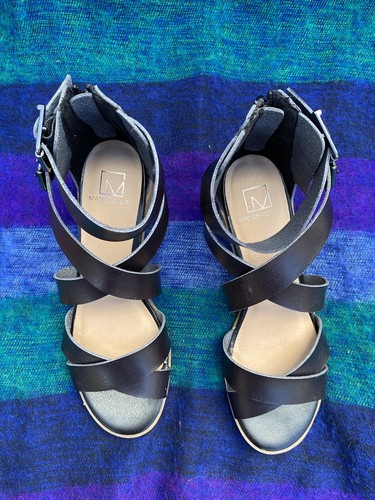 MATERIAL GIRL Faux Black Leather Strappy Sandals with Heel size 6.5 - Picture 4 of 8