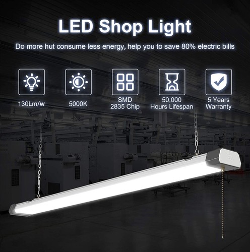 2Pcs 100W LED Shop Light Fixture Linkable with Plug Garage Lights 3.6FT 13000LM - Picture 5 of 12