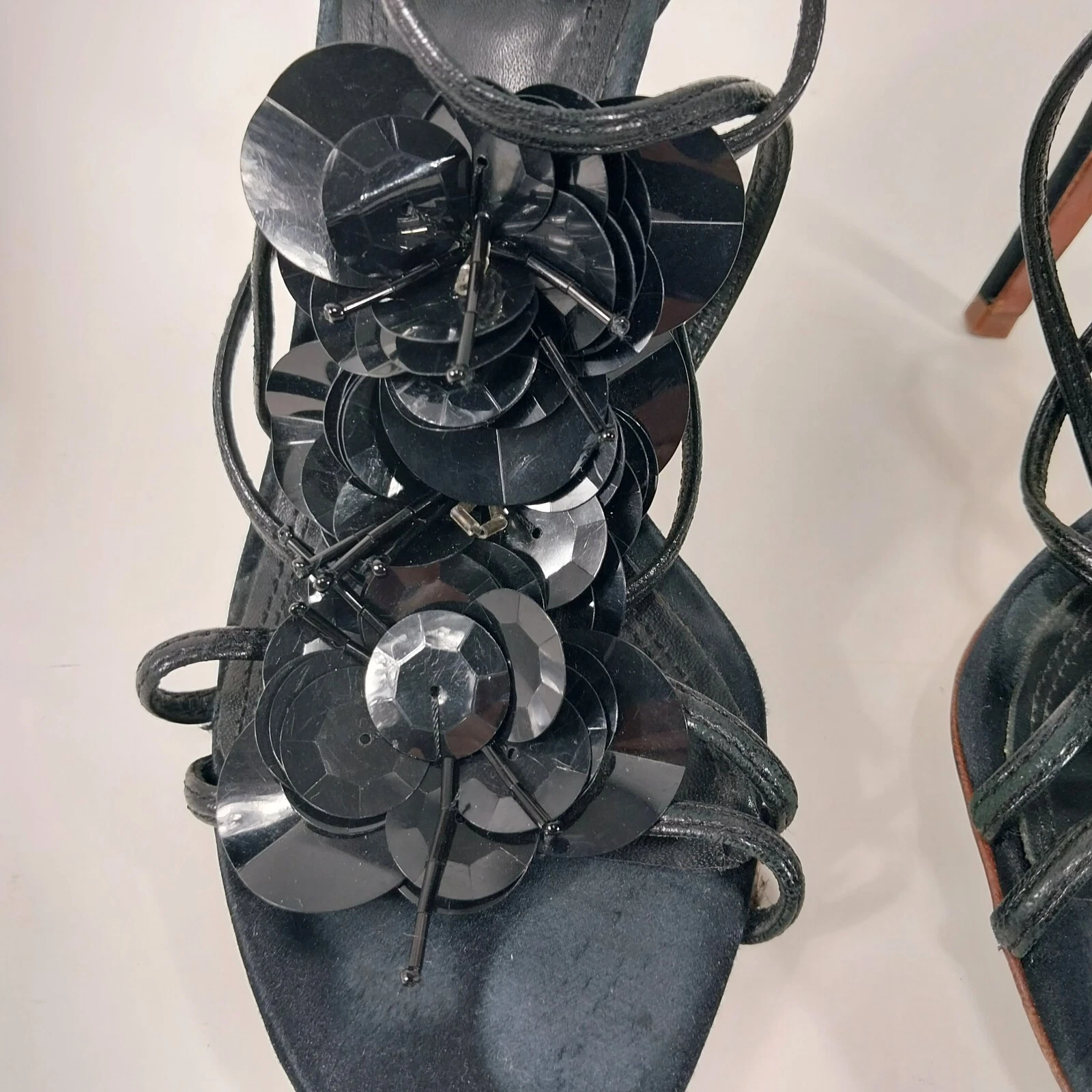 TORY BURCH Sandali 5 Emmanuelle neri tacco alto cinturino stiletto paillettes fiori