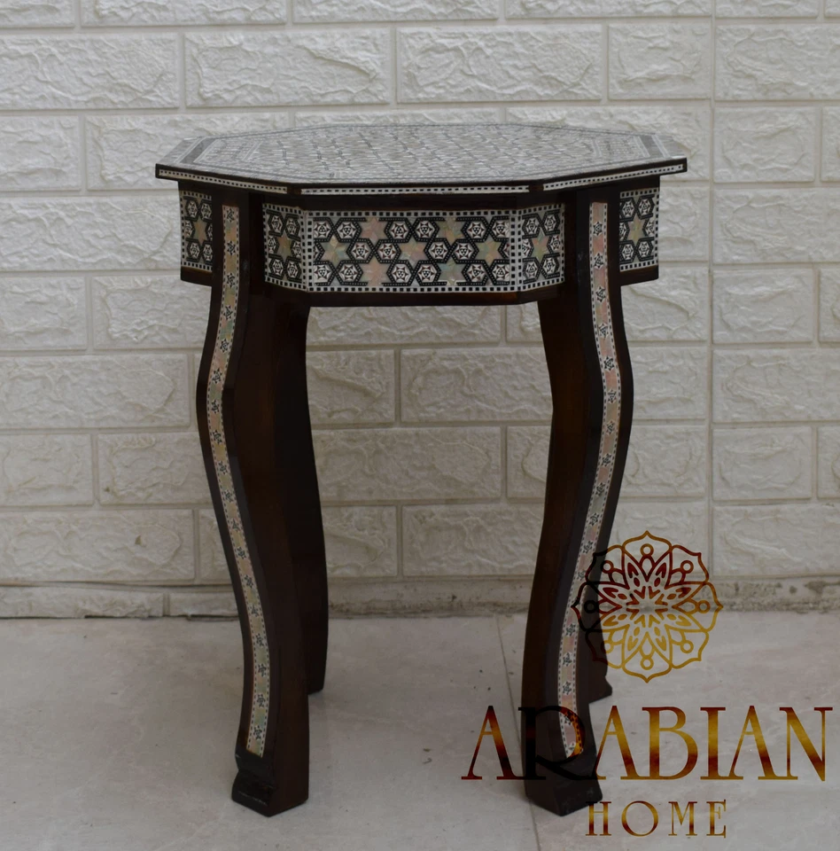 Morocco Octagonal Mother of Pearl Side Table, Coffee & End Wooden Bedside Table - Image 3 of 4