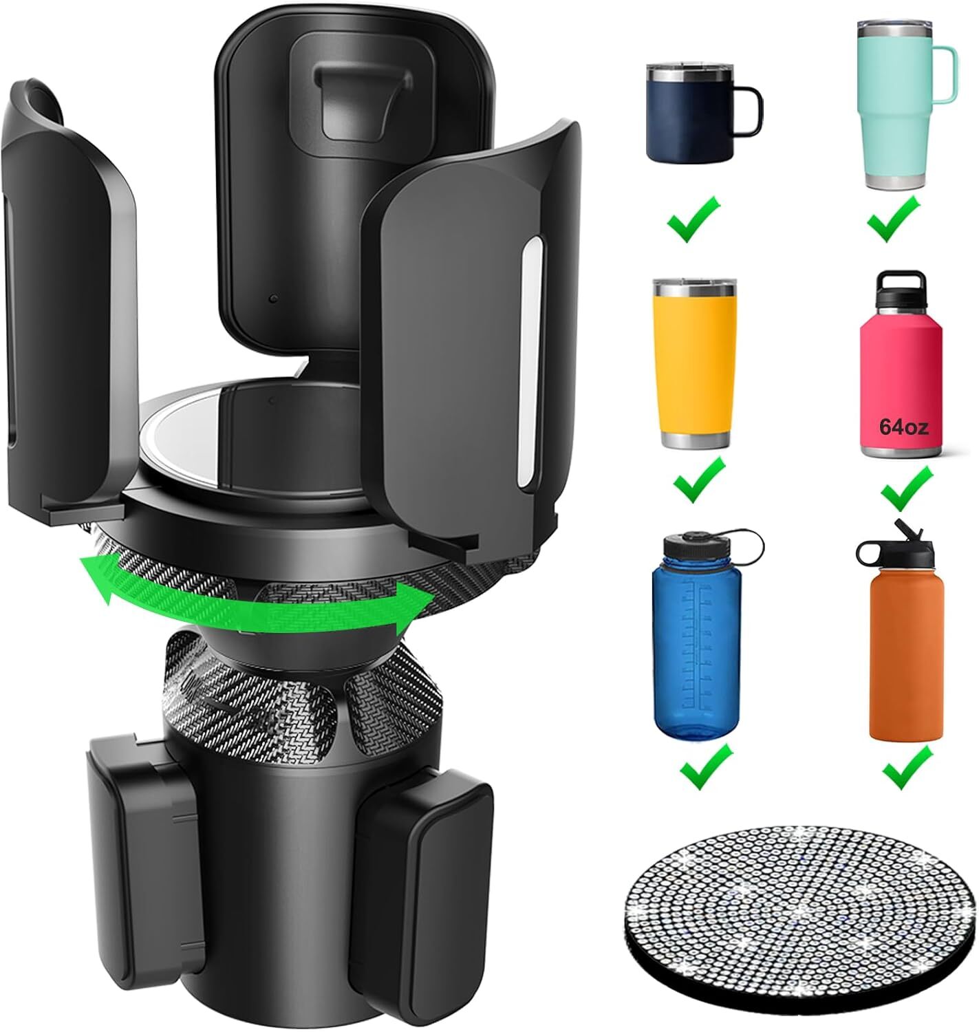 Upgraded 64oz Large Cup Holder Expander with Coaster for Car