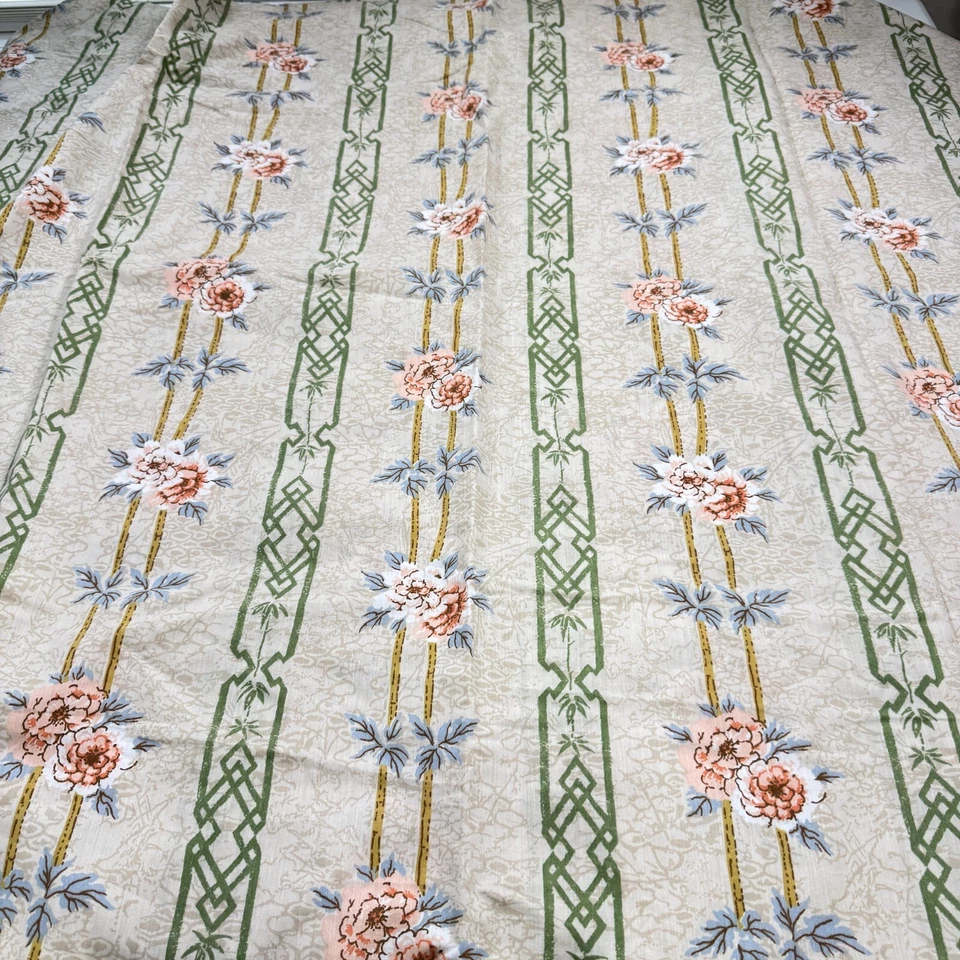 Sábana plana vintage Burlington King beige verde floral mezcla oriental EE. UU. Y2K Foto 2 de 4